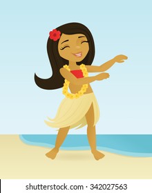 Hula girl dancing on the beach