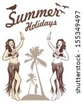 Hula girl dancing, vector