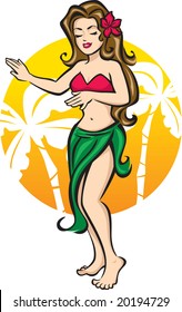 Hula Girl and Palm Trees