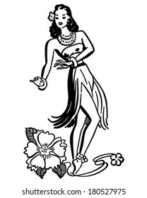 Hula Girl - Retro Clip Art Illustration