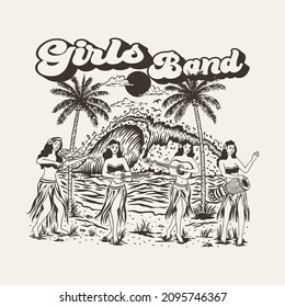 hula girls band paradise t shirt