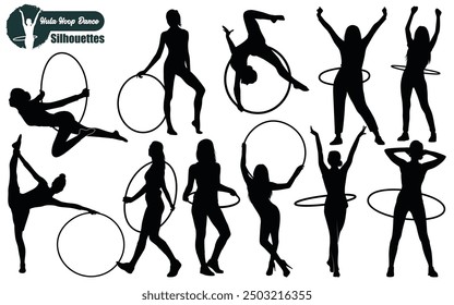 Hula hoop dancer silhouettes vector illustration