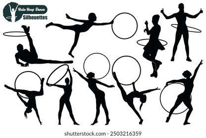 Hula hoop dancer silhouettes vector illustration