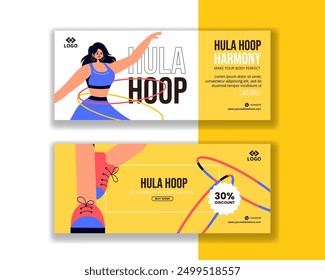 Hula Hoop Horizontal Banner Flat Cartoon Hand Drawn Templates Background Illustration