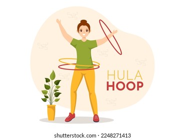 Hula-Hoop-Illustration mit Menschen, die spielen Hula-Hoops und Fitness-Training in sportlichen Aktivitäten Flach Cartoon handgezeichnete Vorlagen