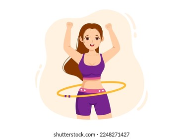 Hula Hoop Illustration with People Exercising Playing Hula Hoops and Fitness Training in Sports Activity Flat Cartoon Hand Drawn Templates