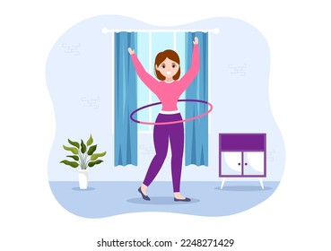 Hula Hoop Illustration with People Exercising Playing Hula Hoops and Fitness Training in Sports Activity Flat Cartoon Hand Drawn Templates