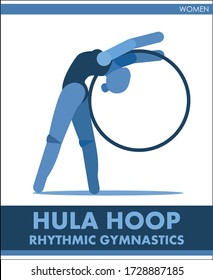 Hula Hoop. Rhythmic gymnastics. Sport Women's competition. Vector. Icon, pictogram. Summer international sport. Girls perform a dance with a hoop. Women's competitions. Symbol of the championship