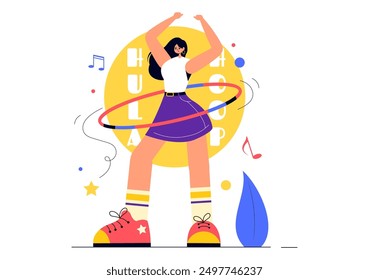 Hula Hoop Vector Illustration with People Exercising and Playing Hula Hoops, Engaged in Fitness Training Activities in a Flat Style Cartoon Background