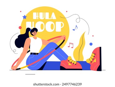 Hula Hoop Vector Illustration with People Exercising and Playing Hula Hoops, Engaged in Fitness Training Activities in a Flat Style Cartoon Background