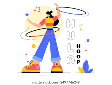 Hula Hoop Vector Illustration with People Exercising and Playing Hula Hoops, Engaged in Fitness Training Activities in a Flat Style Cartoon Background