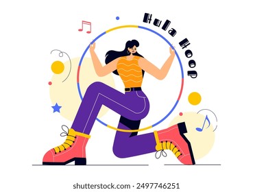 Hula Hoop Vector Illustration with People Exercising and Playing Hula Hoops, Engaged in Fitness Training Activities in a Flat Style Cartoon Background