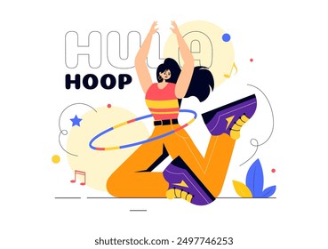 Hula Hoop Vector Illustration with People Exercising and Playing Hula Hoops, Engaged in Fitness Training Activities in a Flat Style Cartoon Background