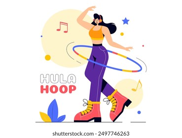 Hula Hoop Vector Illustration with People Exercising and Playing Hula Hoops, Engaged in Fitness Training Activities in a Flat Style Cartoon Background