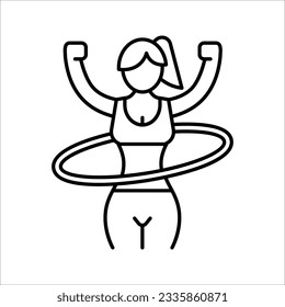 Hula Hoop workout linear icon. Full-body warm-up. Movement around hips, waist. Burning calories. vector illustration on white background