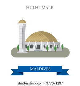 Hulhumale in Maldives. Flat cartoon style historic sight showplace attraction web site vector illustration. World countries cities vacation travel sightseeing Asia collection.