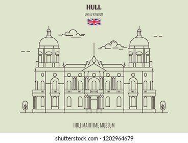 Hull Maritime Museum in Kingston upon Hull, UK. Landmark icon in linear style