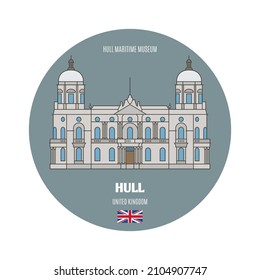 Hull Maritime Museum in Kingston upon Hull, UK. Architectural symbols of European cities. Colorful vector 