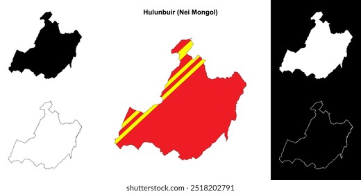 Conjunto de mapa de contorno en blanco de Hulunbuir