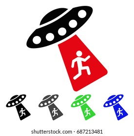 Human Abduction UFO flat vector pictogram. Colored human abduction ufo gray, black, blue, green pictogram variants. Flat icon style for web design.