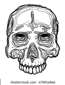 Human abstract skull in retro vintage style. Design template for tattoo, print, cover. Vector illustration. 