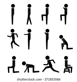 Human Action Poses Postures Stick Figure Pictogram Icons