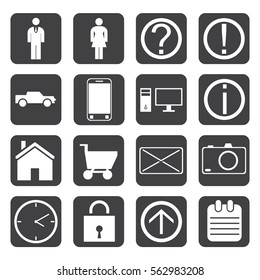 Human activity black white icons with information signs man and woman home and car isolated vector illustration