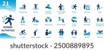 Human activity icon. Set of people, life, work, leisure, physical activity, family icons. Solid vector icons.