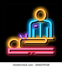 human acupuncture and doctor neon light sign vector. Glowing bright icon human acupuncture and doctor sign. transparent symbol illustration