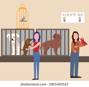 Human adopting pets and fostering. Pet adoption concept. flat vector illustration.