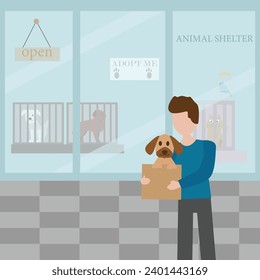 Human adopting pets and fostering. Pet adoption concept. flat vector illustration.