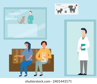 Human adopting pets and fostering. Pet adoption concept. flat vector illustration.