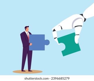 Human and AI Artificial Intelligence working together, machine or automation to help or support work, solution or connect idea concept