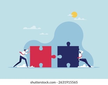 Human and ai artificial intelligence working together concept, solution or connect idea, businessman and ai robot connect jigsaw puzzle  