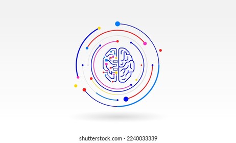 Human and Ai Brain circuit tech futuristic cooperation concept icon