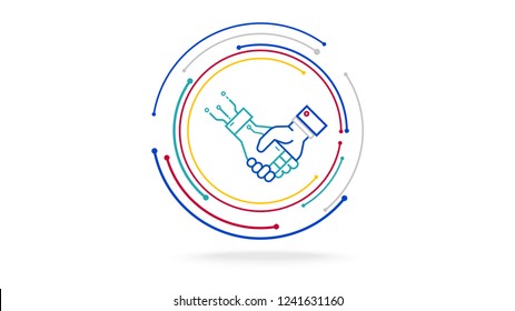 Human and ai futuristic cooperation technology vector icon
