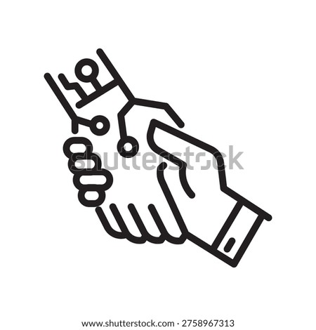 Human AI Handshake Line Icon. Collaboration Partnership Outline Vector