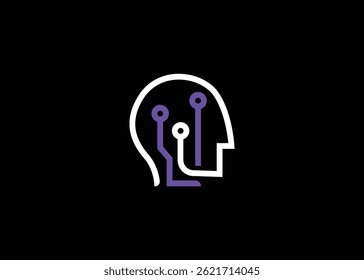 Logotipo minimalista del icono del Vector de la tecnología de la IA humana.eps