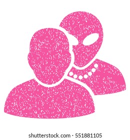 Human Alien Contacts grainy textured icon for overlay watermark stamps. Flat symbol with unclean texture. Dotted vector pink ink rubber seal stamp with grunge design on a white background.