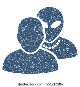 Human Alien Contacts grainy textured icon for overlay watermark stamps. Flat symbol with scratched texture. Dotted vector blue ink rubber seal stamp with grunge design on a white background.