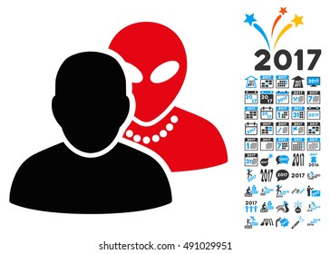 Human Alien Contacts icon with 2017 year bonus vector design elements. Design style is flat symbols, white background.