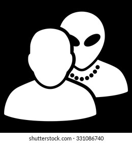 Human Alien Contacts vector icon. Style is flat white symbol, rounded angles, black background.