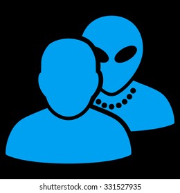 Human Alien Contacts vector icon. Style is flat blue symbol, rounded angles, black background.