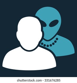 Human Alien Contacts vector icon. Style is flat bicolor blue and white symbol, rounded angles, dark blue background.