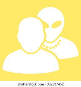 Human Alien Contacts vector icon. Style is flat white symbol, rounded angles, yellow background.