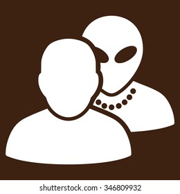 Human Alien Contacts vector icon. Style is flat white symbol, rounded angles, brown background.