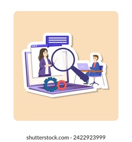 Human analysis sticker illustration. Human resources Concept for web page, banner, presentation, social media, documents, cards, posters. Vector sticker illustration