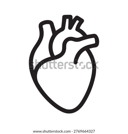 Human anatomical heart icon, line art vector illustration of a healthy heart, cardiology and medical symbol isolated on white background.