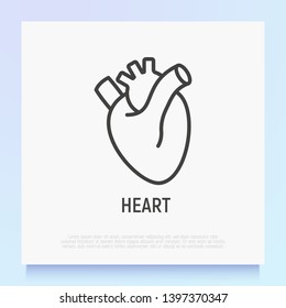 Human anatomical heart thin line icon. Modern vector illustration of human organ.