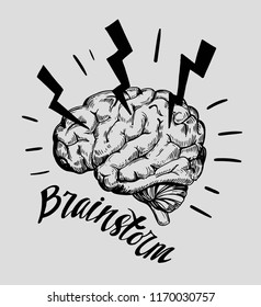 Human anatomy brain. Brainstorm. Hand drawn sketch converted to vector